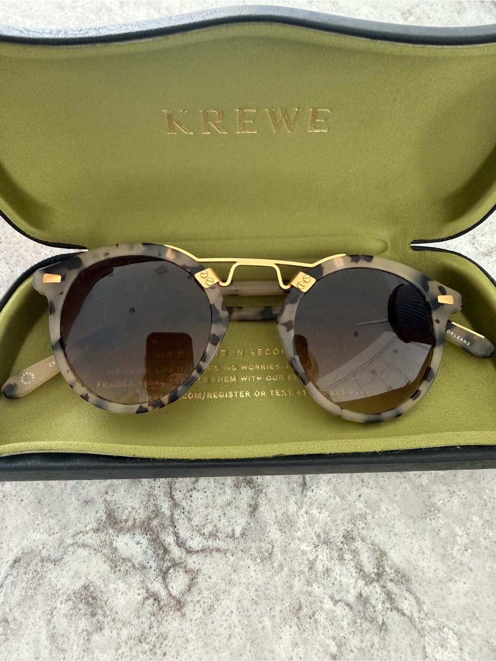 KREWE Tortoiseshell and Gold Round Sunglasses